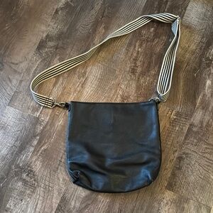 Black Crossbody Bag with Black & White Stripe Strap